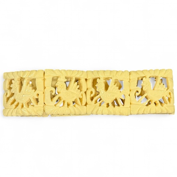 Vtg Carved Bone Rooster Bracelet - Picture 2 of 16